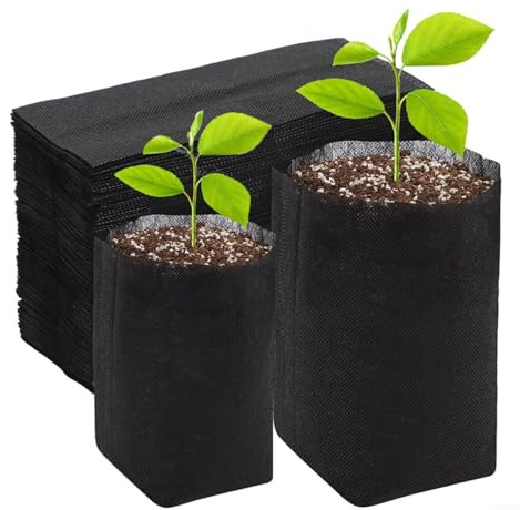 Snowchecking 100 bolsas para plantas, bolsas de vivero para plantas, bolsa de cultivo, contenedores de plantación profunda con agujeros de drenaje para jardín en casa (20 x 20 cm)