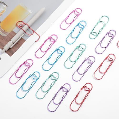 20 Stück Stifthalter Notizbuch Metall, 2 x 7 cm Büroklammer Stifthalter, Notizbuch Stiftklammern Herz Büroklammern Bunte Buchstifthalter Stift Clip für Büro Klassenzimmer Studenten Büroangestellte