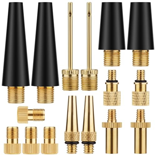 16-Piece Bicycle Presta Schrader Valve Adapter, Brass DV AV SV Converter, Ball Pump Needle, Inflation Needle, Air Pump Needle Set Suitable for All Bicycles, Sports Balls and Inflatable Equipment