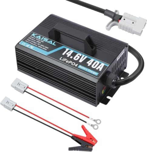 KAISAL 12V 40A Lithium Battery Charger, 14.6V LiFePO4 Battery Charger for 12V/12.8V LiFePO4 Battery, 600W 40A Fast Charging, 3-Stage Intelligent Charging for 12V Lithium Deep Cycle Batteries