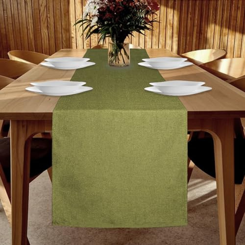 YUNSHANGHE Tischläufer Wasserdichter 40 x 240 cm Tischläufer Frühling Modern Leinenoptik Abwaschbar Tischband Perfekt für Esszimmer Party Feiertag Dekoration (Grün)