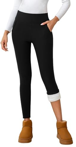EDOTON Leggings de Cintura Alta para Mujer Pantalones Térmicos Invierno con Bolsillos y Forro Polar Deportes Yoga Casa Salidas