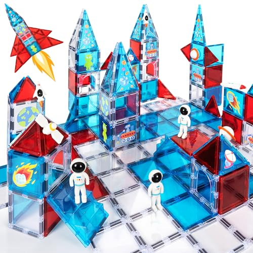 cossy 43 PCS Magnetic Tiles, 3D Space Magnetic Building Blocks Set, STEM Magna Tiles for kids, Building Construction Toddler Toy, Learning Educational Construction Toys for 3+ Year Boys & Girls