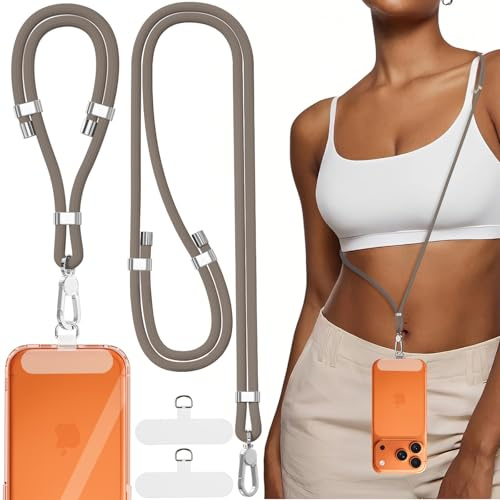 TNSNK 2 collane per cellulare universali, regolabili, per cellulare e cinturino da polso per tutti gli smartphone, catena per cellulare e cordino, 1 corta + 1 lunga station wagon (kaki scuro), Taglia