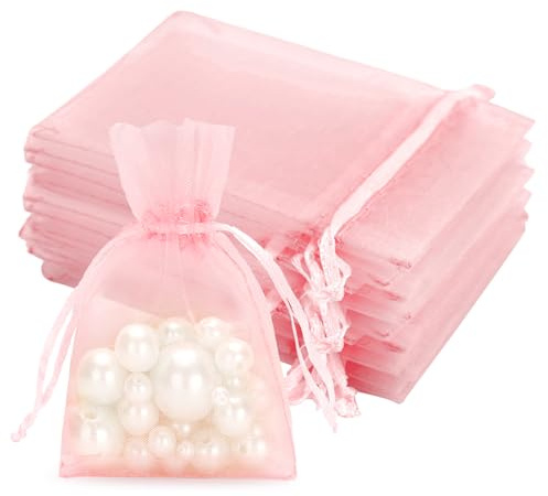jijAcraft Baby Pink Organza Gift Bags: 7x9cm Small Organza Drawstring Pouches, 50Pcs Wedding Jeweller Bags, Party Sweet Pouches for Gift Wrapping, Wedding, Birthday, Party