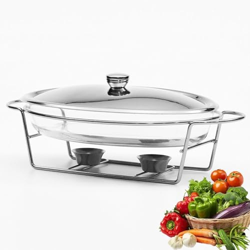 Ceramics Chafing Dish Buffet Set,Chafing Dish Stainless Steel | Buffet Warmer Set with Tray,Full Size Pan Chafer, Fuel Holders for Buffet, Wedding Parties Banquet Catering Events(Silver)