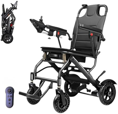 Silla de Ruedas Eléctrica Premium - Plegable Ultra Ligera 14kg con Amortiguadores de Impacto Mejorados Silla de Ruedas Batería de Litio 10Ah con Mando a Distancia Adicional, Aprobado por la Aerolinea