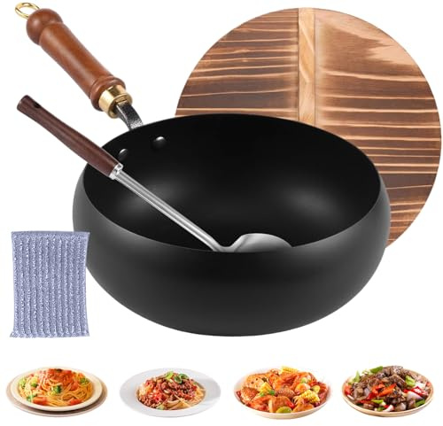 Pentole in Ghisa per Cucina,Pentola In Ghisa Da Cucina | Set con Manico in Legno e Spatola per Piastre Elettriche Carne Verdura Zuppe Ristorante Casa Campeggio