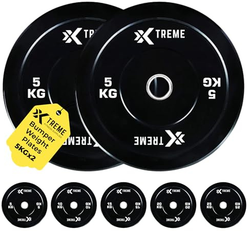 Xtreme Fitness Bumper Plates 5-25kg, 2er Set Hantelscheiben - Schwarz | 50mm Olympisch für Langhantel Scheiben, Stoßdämpfende Gewichte Scheiben für Krafttraining, Crossfit & Home Gym