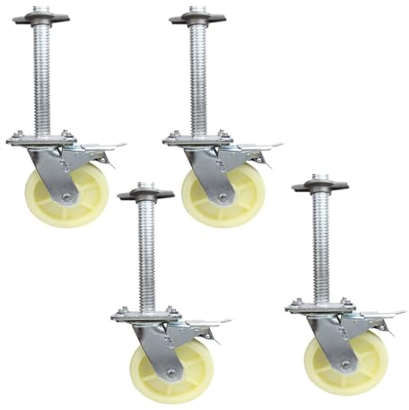 Heavy Duty Swivel Scaffolding Wheels with Brake, 6-Inch Casters for Mobile Bases, Adjustable Height, Pack of 4, 300 Screw Feet
