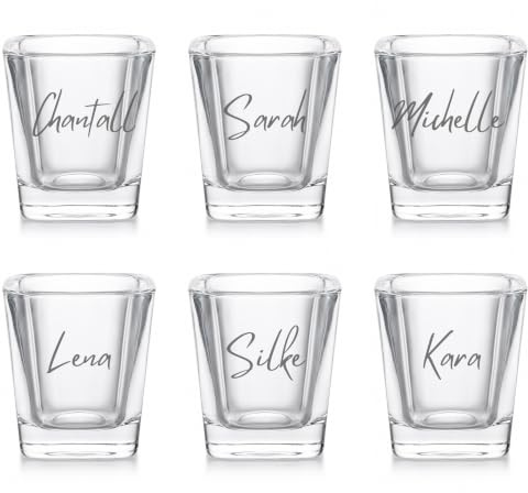 Personalisiertes Schnapsglas mit Gravur – Shot Glass Engraved mit Wunschtext | Schnapsgläser personalisiert | 4cl | Geschenk für Männer & Frauen (6er Set)