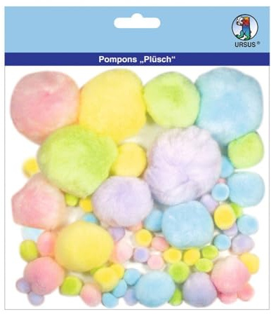 Ursus 39500001 - Pompons en Peluche Pastel/Multicolore - 60 pièces de différentes Tailles et Couleurs - pour bricoler des Personnages Amusants et d'autres idées créatives, Set 1