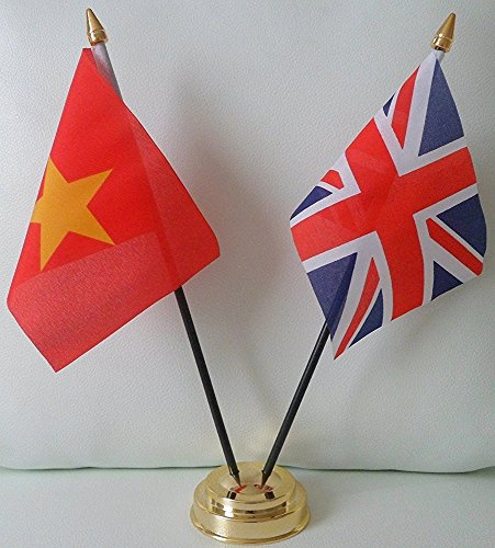Vietnam Vietnamese Union Jack 2 Flag Friendship Desktop Table Centrepiece Flag Flags With Gold Base Ideal For Party Conferences Office Display