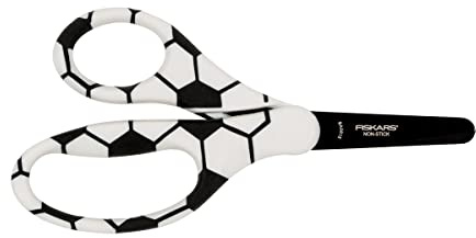 Fiskars Kinderschere mit Fußballmotiv, Ab 6 Jahren, Länge: 13 cm | Für Rechts- und Linkshänder, Rostfreie Stahl-Klinge/Kunststoff-Griffe, Weiß/Schwarz, 1023913
