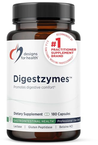 Designs for Health Digestzymes - Digestive Enzymes + Betaine Hydrochloride for Gas & Bloating Relief - Pepsin, Ox Bile, Lactase Enzyme & Lipase Enzymes for Digestion (180 Capsules)