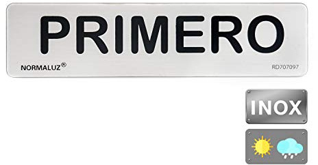 Normaluz Rd707097 - Señal Adhesiva Rectangular Primero Acero Inoxidable Adhesivo 0.8 mm 5X20 cm, Gris