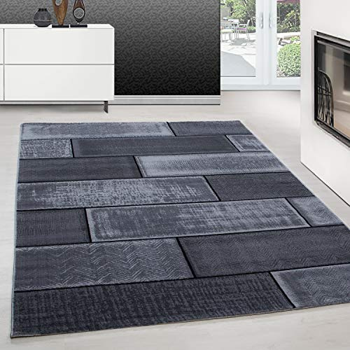 Teppium Moderner Kurzflor Teppich Wohnzimmer 200x300 (200 x 290 cm) Schwarz - Flauschiger Teppich Waschbar, Steindesign, Pflegeleicht, Weich - Ideal für Schlafzimmer, Esszimer und als Küchenteppich