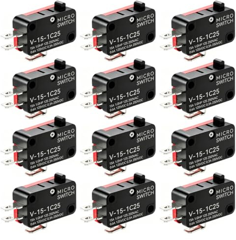 Gebildet 12 pezzi 125V/250V 15A Momentaneo Micro Interruttore, Finecorsa SPDT 3 Pin 2 Posizione, 1NO 1NC Mini Interruttore a Levetta Pulsante Tipo V-15-1C25