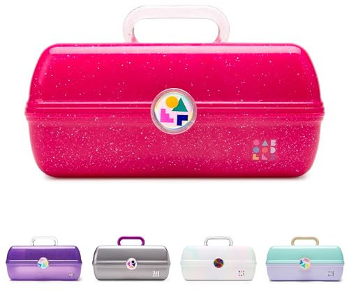 Caboodles On-The-Go Girl Makeup Box, Deep Pink Sparkle, Hard Plastic Makeup Organizer Box, Built-In Mirror, Secure Latch for Safe Travel, Spacious Storage for Large Items