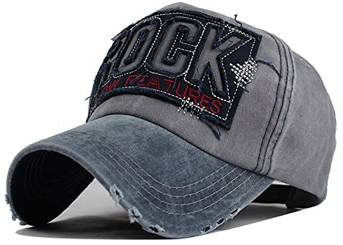 YULOONG Vintage Baseball Cap Stickerei Rock Washed Denim Trucker Cap 100% Baumwolle Sonnenhut für Männer Frauen Verstellbare Größe Grau