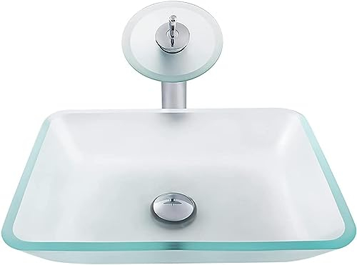 SXLSZ Handwaschbecken Gäste WC Gehärtetes Glas Waschtisch für Aufsatzwaschbecken Milchglas Klar Aufsatz-Waschschale mit Wasserfall Wasserhahn und Pop-up-Abfluss,Round