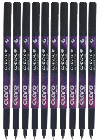 Supex Lot de 10 marqueurs permanents noirs à pointe fine pour CD-DVD-OHP Encre résistante aux UV Séchage rapide Encre imperméable Stylo à bille iZOFAX Noir
