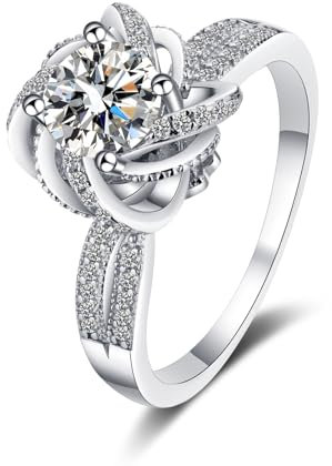 Whoiy Bandring 585 Weis Gold Luxus, Damen Verlobungsring Hochzeitsringe 14kt Echt Gold mit Labor Diamant 1ct, D, VVS1-VVS2, Gr. 53 (16.9)