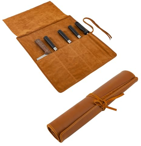 XITVVyg Leather Knife Bag,Heavy Duty Knife Roll Bag,Chef Knife Bag,Knife Bags for Chefs,Knife Carrying Case with 5 Slots, Knife Storage Bag for Home Kitchen Travel Camping