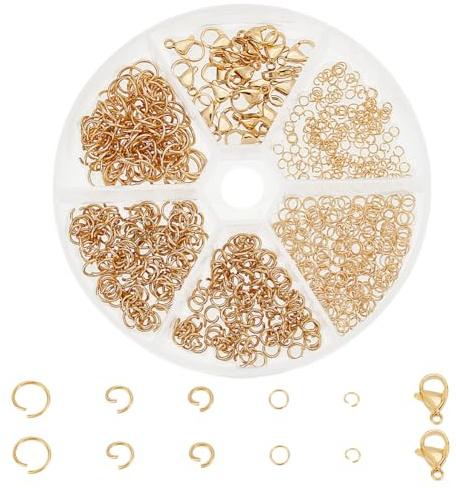 PH PandaHall 700pz Anelli di Salto Aperti Acciaio Inox Placcati in Oro 18K 3/4/5/6/8mm Anellini per Bigiotteria con 20pz Chiusura ad Artiglio di Aragosta per Collane Braccialetti Gioielli Fai Da Te