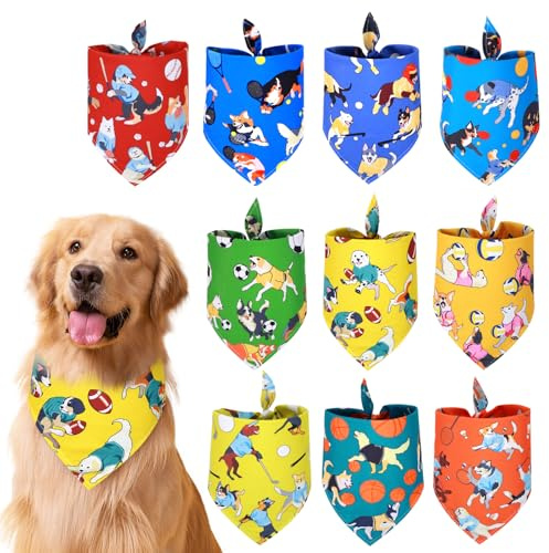 SLSON 10 Pack Ball Pattern Dog Bandanas，Dog Scarf Washable Ball Sports Games Themed Triangle Pet Bibs, Accessories Decoration Adjustable Kerchief for Puppy Small and Medium Dog Cat Pets