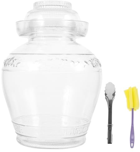 KICHOUSE Tarro De Chucrut y Frasco De Pepinillos De Vidrio Transparente, Boca Ancha 10 Libras, Recipiente Sellado Para Fermentación Casera, Almacenamiento De Alimentos, Cocina y Conservas