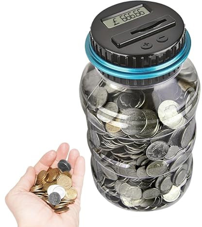 Banca di conteggio dei soldi, Barattolo di Contatore di Monete per Carta e Banca di Cassa - con Schermo LCD, Grande Vaso di capacità da 1,8 L per Adulti detiene Più di 800 monete