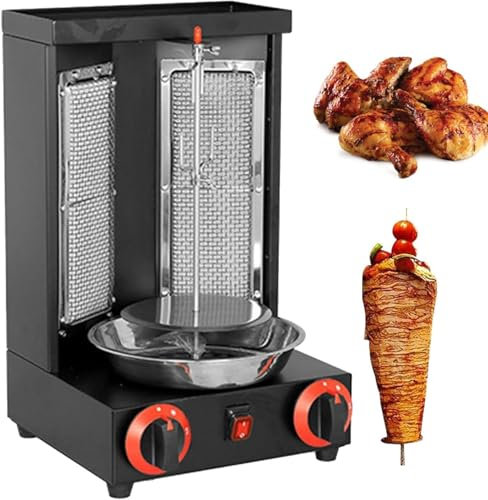 Asador De Carne Comercial, Parrilla Eléctrica Vertical Para Kebab, Máquina De Parrilla a Gas De Encimera, Máquina Automática Para Hacer Brochetas Giratorias,Black-DoubleKnob