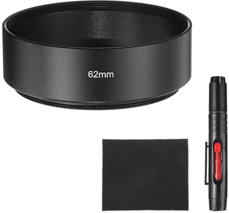 PATIKIL Paraluce Per Obiettivo 62mm Montaggio Standard A Vite Metallo Nero | Con Panno E Penna Per Pulizia