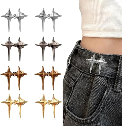 Sekfpnk 8 pares de cinturillas de pantalón con estrella cruzada, clip para apretar pantalones, botones de ajuste de cintura, no requiere costura, adecuado para ajustar cinturones y pantalones