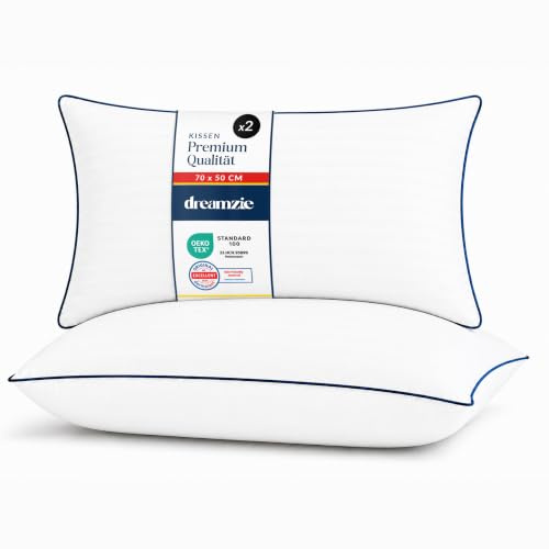 Dreamzie Almohada 50x70 cm Juego de 2, Confort Hotel de Lujo - Cojines Cama Mullida, Cojin Suave - Almohadas Lavables, para Todas Las Posiciones al Dormir - Oeko-Tex
