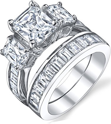 Metal Masters 2 Carat .925 Sterling Silver Radiant Cut Cubic Zirconia CZ Women's Engagement Ring Set Sizes 4 to 11