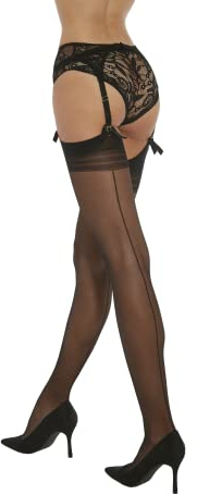 Fiore - Calze velate sexy in nylon con cuciture da donna per uso con reggicalze 20 DEN - Nero - S