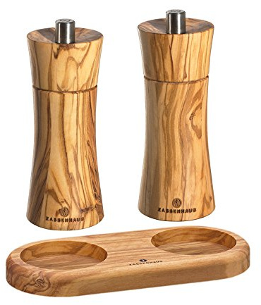 Macina Sale e Pepe Frankfurt 14 cm in legno d' ulivo con Sottobicchiere