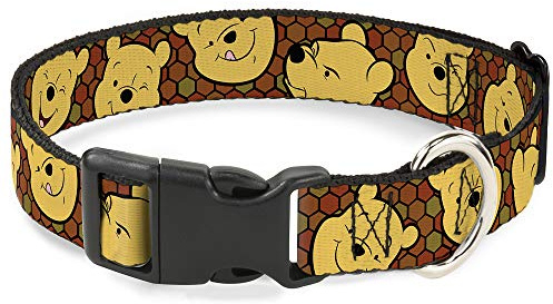 Buckle Down Winnie The Pooh Expressions/Svart/Browns plastklämma halsband
