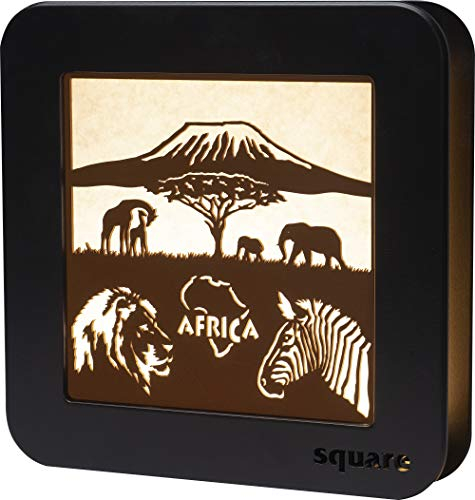 weigla - SQUARE Standbild LED original Erzgebirge I Motiv Afrika l Dekobild beleuchtet I Stimmungslicht Batterie und Timer I Deko innen I Dekolampe aus Holz I Fensterbank Deko