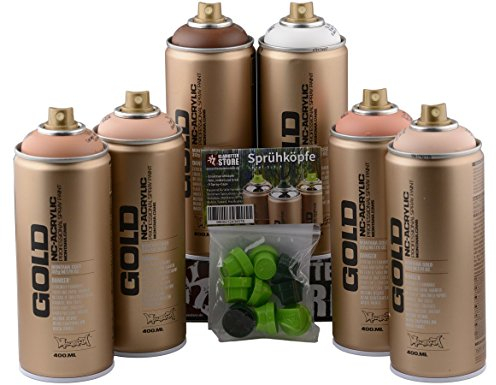 Sprühdosen Set Montana Gold Hautfarben Skin Make Up 6x400ml inkl. Level Skinny Set
