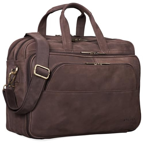 STILORD Artemis Vintage Lehrertasche Leder Aktentasche Herren Damen Businesstasche groß für Zwei Aktenordner 15,6 Laptoptasche Echtleder Farbe:matt - Dunkelbraun