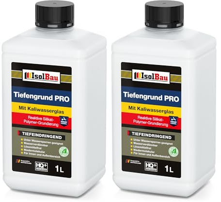 Isolbau Tiefengrund PRO Grundierlösung - 2 L Reaktive Silikat-Polymer-Grundierung mit Kaliwasserglas für professionelle Grundierung Innen & Außen, Schnell Trocknend