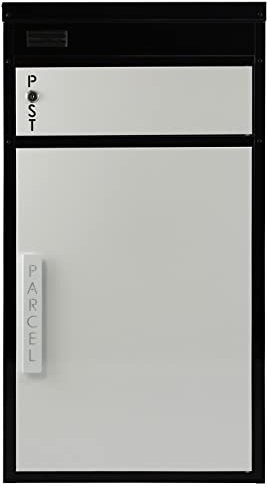 Paketbriefkasten Safepost Tiamat 65 schwarz-weiß (RAL 9005 / RAL 9010) mit 12 Schlüsseln großer Briefkasten mit gesichertem Paketfach