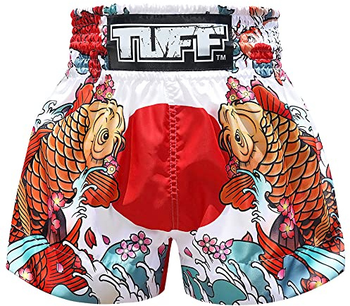 Tuff Sport Muay Thai Boxing Shorts Japanese Design Kickboxing Martial Arts Training Gym Clothing Trunks for Men & Women (UK, Alpha, L, Regular, Regular, TUF-MS637-WHT)