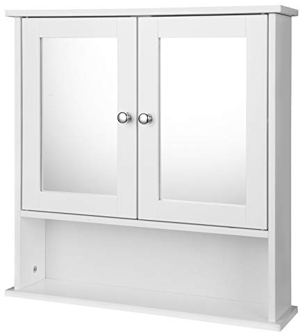 EUGAD Spiegelschrank für Badzimmer Gästetoilette Wohnung Hotel, Badschrank hängend, mit Verstellbarer Ablage, mit magnetischer Tür, aus MDF, 56 x 58 x 13 cm, Weiß