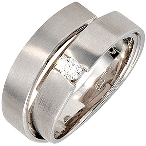Jobo Damen-Ring aus 14 Karat 585 Weißgold matt mit Diamant Größe 60