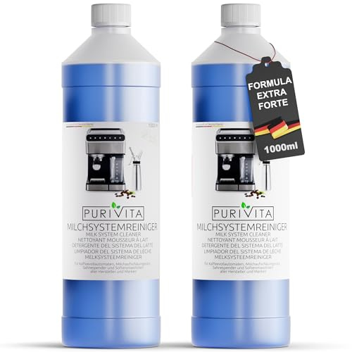 PURIVITA® Milchsystemreiniger Kaffeevollautomat Milchschaumreiniger, 2x1L | Milchschaumreiniger für Kaffeevollautomaten, Milchaufschäumer & Milchsysteme – entfernt Milchreste & Ablagerungen
