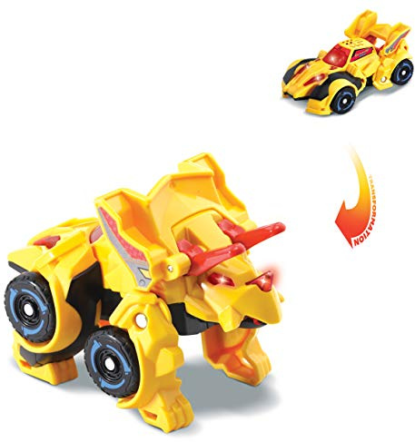 VTech Switch & Go Dinos Tino, Bolido Trierastop, elektronisk, interaktiv dinosaurie, förvandlas till bilen med språk, funktioner, mer än 60 ljud och uppsättningar, gul (3480-183022)